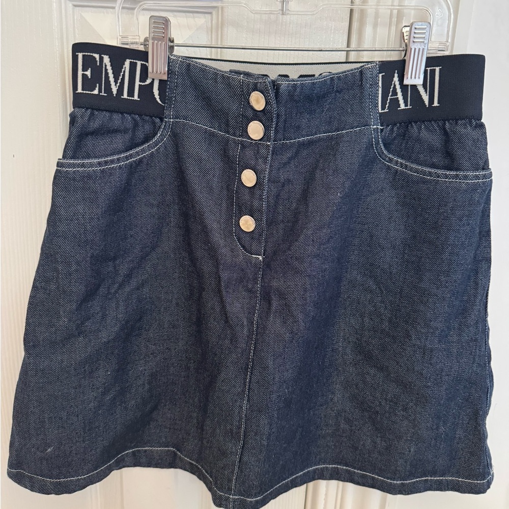 Emporio Armani Blue Denim Skirt with silver Buttons